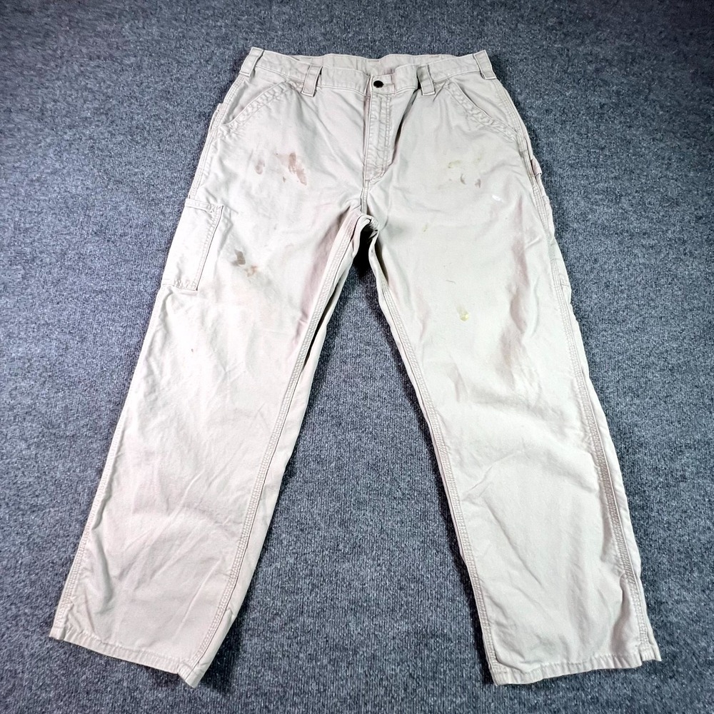 VTG Carhartt Carpenter Pants Men's 38x30 Tan Original Dungaree Fit Utility Work